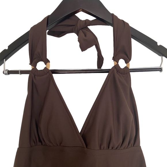 Simply Swim Brown Swim Coverup Halter Dress Size 12 - Picture 3 of 8